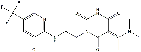 1-(2-{[3-chloro-5-(trifluoromethyl)-2-pyridinyl]amino}ethyl)-5-[1-(dimethylamino)ethylidene]-2,4,6(1H,3H,5H)-pyrimidinetrione 化学構造式