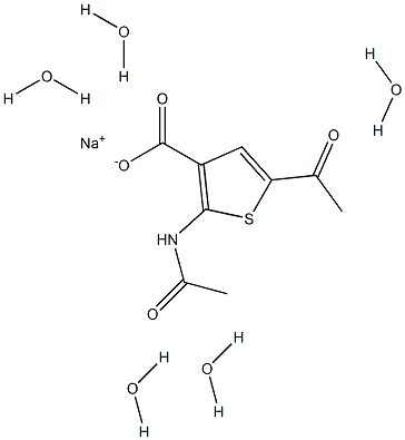 sodium 5-acetyl-2-(acetylamino)thiophene-3-carboxylate pentahydrate Struktur