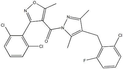 [4-(2-chloro-6-fluorobenzyl)-3,5-dimethyl-1H-pyrazol-1-yl][3-(2,6-dichlorophenyl)-5-methylisoxazol-4-yl]methanone 化学構造式