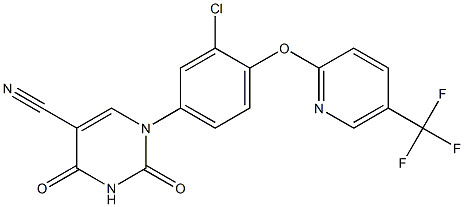 1-(3-chloro-4-{[5-(trifluoromethyl)-2-pyridinyl]oxy}phenyl)-2,4-dioxo-1,2,3,4-tetrahydro-5-pyrimidinecarbonitrile Struktur