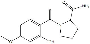 1-[(2-hydroxy-4-methoxyphenyl)carbonyl]pyrrolidine-2-carboxamide Struktur