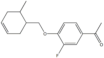 1-{3-fluoro-4-[(6-methylcyclohex-3-en-1-yl)methoxy]phenyl}ethan-1-one 化学構造式