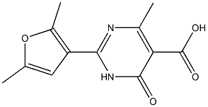2-(2,5-dimethyl-3-furyl)-4-methyl-6-oxo-1,6-dihydropyrimidine-5-carboxylic acid,,结构式