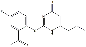 2-[(2-acetyl-4-fluorophenyl)sulfanyl]-6-propyl-1,4-dihydropyrimidin-4-one Struktur