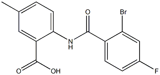 2-[(2-bromo-4-fluorobenzene)amido]-5-methylbenzoic acid Struktur