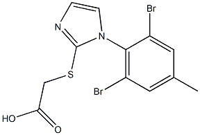 2-{[1-(2,6-dibromo-4-methylphenyl)-1H-imidazol-2-yl]sulfanyl}acetic acid 化学構造式