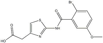 2-{2-[(2-bromo-5-methoxybenzene)amido]-1,3-thiazol-4-yl}acetic acid Struktur