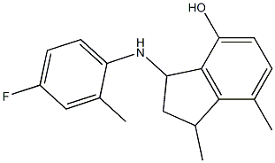 3-[(4-fluoro-2-methylphenyl)amino]-1,7-dimethyl-2,3-dihydro-1H-inden-4-ol 化学構造式