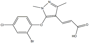 3-[5-(2-bromo-4-chlorophenoxy)-1,3-dimethyl-1H-pyrazol-4-yl]prop-2-enoic acid Struktur