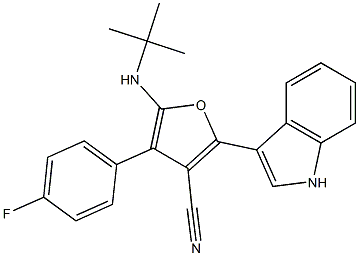 3-Furancarbonitrile,  5-[(1,1-dimethylethyl)amino]-4-(4-fluorophenyl)-2-(1H-indol-3-yl)- 化学構造式