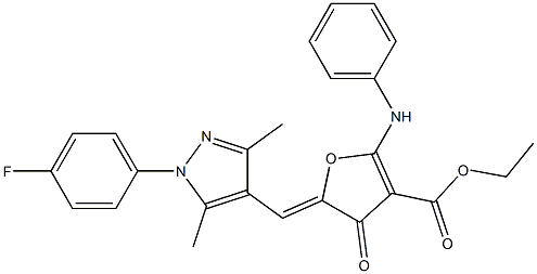 3-Furancarboxylic  acid,  5-[[1-(4-fluorophenyl)-3,5-dimethyl-1H-pyrazol-4-yl]methylene]-4,5-dihydro-4-oxo-2-(phenylamino)-,  ethyl  ester,1007543-90-9,结构式