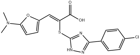 2-Propenoic  acid,  2-[[3-(4-chlorophenyl)-1H-1,2,4-triazol-5-yl]thio]-3-[5-(dimethylamino)-2-furanyl]-,  (2Z)- Structure