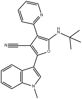 3-Furancarbonitrile,  5-[(1,1-dimethylethyl)amino]-2-(1-methyl-1H-indol-3-yl)-4-(2-pyridinyl)- Structure