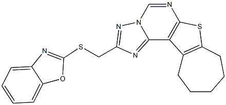 2-[(1,3-benzoxazol-2-ylsulfanyl)methyl]-9,10,11,12-tetrahydro-8H-cyclohepta[4,5]thieno[3,2-e][1,2,4]triazolo[1,5-c]pyrimidine 结构式