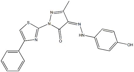 3-methyl-1-(4-phenyl-1,3-thiazol-2-yl)-1H-pyrazole-4,5-dione 4-[(4-hydroxyphenyl)hydrazone] Struktur