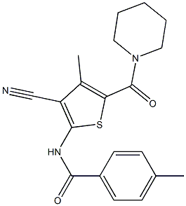 N-[3-cyano-4-methyl-5-(piperidin-1-ylcarbonyl)thien-2-yl]-4-methylbenzamide,,结构式