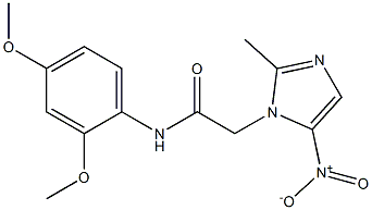 N-(2,4-dimethoxyphenyl)-2-{5-nitro-2-methyl-1H-imidazol-1-yl}acetamide Struktur