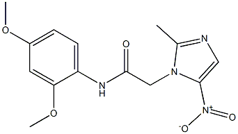 N-(2,4-dimethoxyphenyl)-2-{5-nitro-2-methyl-1H-imidazol-1-yl}acetamide 化学構造式