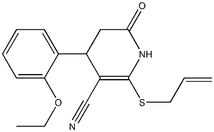 2-(allylsulfanyl)-4-(2-ethoxyphenyl)-6-oxo-1,4,5,6-tetrahydro-3-pyridinecarbonitrile Struktur