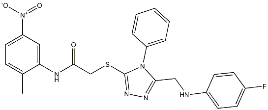 2-[(5-{[(4-fluorophenyl)amino]methyl}-4-phenyl-4H-1,2,4-triazol-3-yl)sulfanyl]-N-{5-nitro-2-methylphenyl}acetamide 结构式