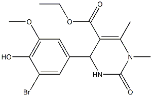 ethyl 4-(3-bromo-4-hydroxy-5-methoxyphenyl)-1,6-dimethyl-2-oxo-1,2,3,4-tetrahydro-5-pyrimidinecarboxylate,,结构式