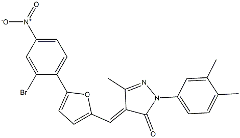 4-[(5-{2-bromo-4-nitrophenyl}-2-furyl)methylene]-2-(3,4-dimethylphenyl)-5-methyl-2,4-dihydro-3H-pyrazol-3-one 化学構造式