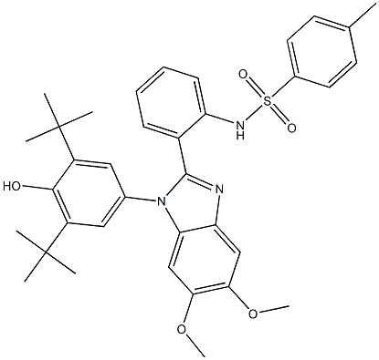 N-{2-[1-(3,5-ditert-butyl-4-hydroxyphenyl)-5,6-dimethoxy-1H-benzimidazol-2-yl]phenyl}-4-methylbenzenesulfonamide,,结构式