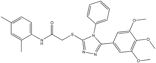 N-(2,4-dimethylphenyl)-2-{[4-phenyl-5-(3,4,5-trimethoxyphenyl)-4H-1,2,4-triazol-3-yl]sulfanyl}acetamide 化学構造式
