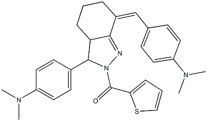 N-{4-[7-[4-(dimethylamino)benzylidene]-2-(2-thienylcarbonyl)-3,3a,4,5,6,7-hexahydro-2H-indazol-3-yl]phenyl}-N,N-dimethylamine Structure