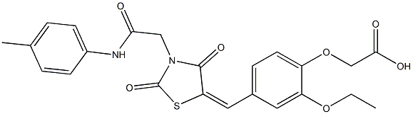 [4-({2,4-dioxo-3-[2-oxo-2-(4-toluidino)ethyl]-1,3-thiazolidin-5-ylidene}methyl)-2-ethoxyphenoxy]acetic acid Structure