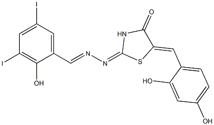 2-hydroxy-3,5-diiodobenzaldehyde [5-(2,4-dihydroxybenzylidene)-4-oxo-1,3-thiazolidin-2-ylidene]hydrazone,,结构式