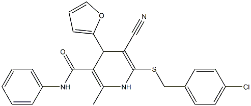 6-[(4-chlorobenzyl)sulfanyl]-5-cyano-4-(2-furyl)-2-methyl-N-phenyl-1,4-dihydro-3-pyridinecarboxamide 化学構造式