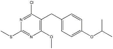 4-chloro-5-(4-isopropoxybenzyl)-6-methoxy-2-(methylsulfanyl)pyrimidine,,结构式