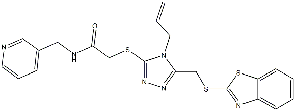 2-({4-allyl-5-[(1,3-benzothiazol-2-ylsulfanyl)methyl]-4H-1,2,4-triazol-3-yl}sulfanyl)-N-(3-pyridinylmethyl)acetamide,,结构式