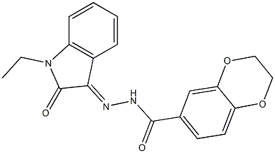 N'-(1-ethyl-2-oxo-1,2-dihydro-3H-indol-3-ylidene)-2,3-dihydro-1,4-benzodioxine-6-carbohydrazide 化学構造式