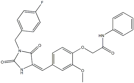 2-(4-{[1-(4-fluorobenzyl)-2,5-dioxoimidazolidin-4-ylidene]methyl}-2-methoxyphenoxy)-N-phenylacetamide Struktur
