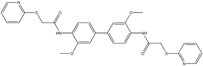N-(3,3'-dimethoxy-4'-{[(2-pyridinylsulfanyl)acetyl]amino}[1,1'-biphenyl]-4-yl)-2-(2-pyridinylsulfanyl)acetamide Struktur