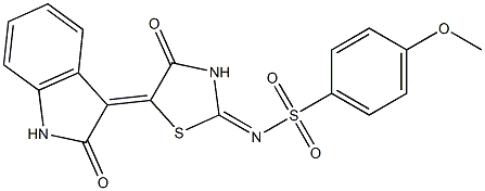 4-methoxy-N-[4-oxo-5-(2-oxo-1,2-dihydro-3H-indol-3-ylidene)-1,3-thiazolidin-2-ylidene]benzenesulfonamide 结构式