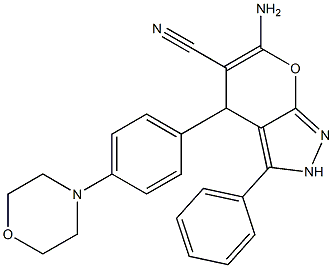 6-amino-4-[4-(4-morpholinyl)phenyl]-3-phenyl-2,4-dihydropyrano[2,3-c]pyrazole-5-carbonitrile 结构式