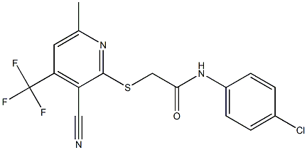 N-(4-chlorophenyl)-2-{[3-cyano-6-methyl-4-(trifluoromethyl)-2-pyridinyl]sulfanyl}acetamide Struktur