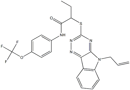 2-[(5-allyl-5H-[1,2,4]triazino[5,6-b]indol-3-yl)sulfanyl]-N-[4-(trifluoromethoxy)phenyl]butanamide Struktur