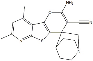 2-amino-7,9-dimethyl-spiro(4H-pyrano[2',3':4,5]thieno[2,3-b]pyridine-4,3'-quinuclidine)-3-carbonitrile Struktur