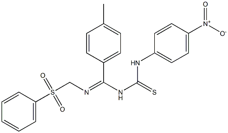 N-{4-nitrophenyl}-N'-((4-methylphenyl){[(phenylsulfonyl)methyl]imino}methyl)thiourea Structure