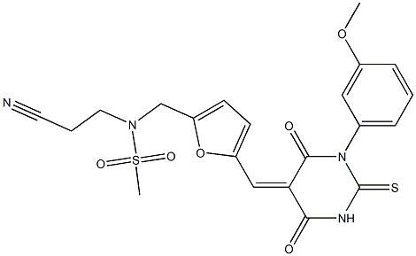 N-(2-cyanoethyl)-N-({5-[(1-(3-methoxyphenyl)-4,6-dioxo-2-thioxotetrahydro-5(2H)-pyrimidinylidene)methyl]-2-furyl}methyl)methanesulfonamide Struktur