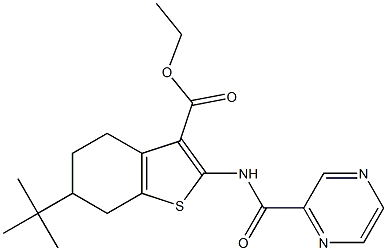 ethyl 6-tert-butyl-2-[(2-pyrazinylcarbonyl)amino]-4,5,6,7-tetrahydro-1-benzothiophene-3-carboxylate Struktur