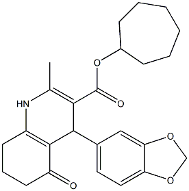 cycloheptyl 4-(1,3-benzodioxol-5-yl)-2-methyl-5-oxo-1,4,5,6,7,8-hexahydro-3-quinolinecarboxylate Struktur