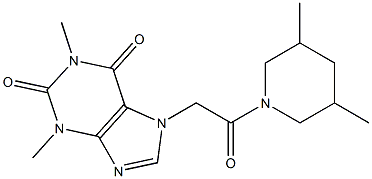 7-[2-(3,5-dimethyl-1-piperidinyl)-2-oxoethyl]-1,3-dimethyl-3,7-dihydro-1H-purine-2,6-dione 化学構造式