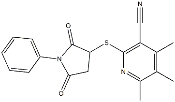 2-[(2,5-dioxo-1-phenyl-3-pyrrolidinyl)sulfanyl]-4,5,6-trimethylnicotinonitrile,,结构式