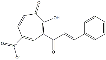 3-cinnamoyl-2-hydroxy-5-nitro-2,4,6-cycloheptatrien-1-one,,结构式