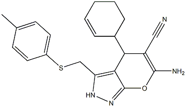 6-amino-4-(2-cyclohexen-1-yl)-3-{[(4-methylphenyl)sulfanyl]methyl}-2,4-dihydropyrano[2,3-c]pyrazole-5-carbonitrile